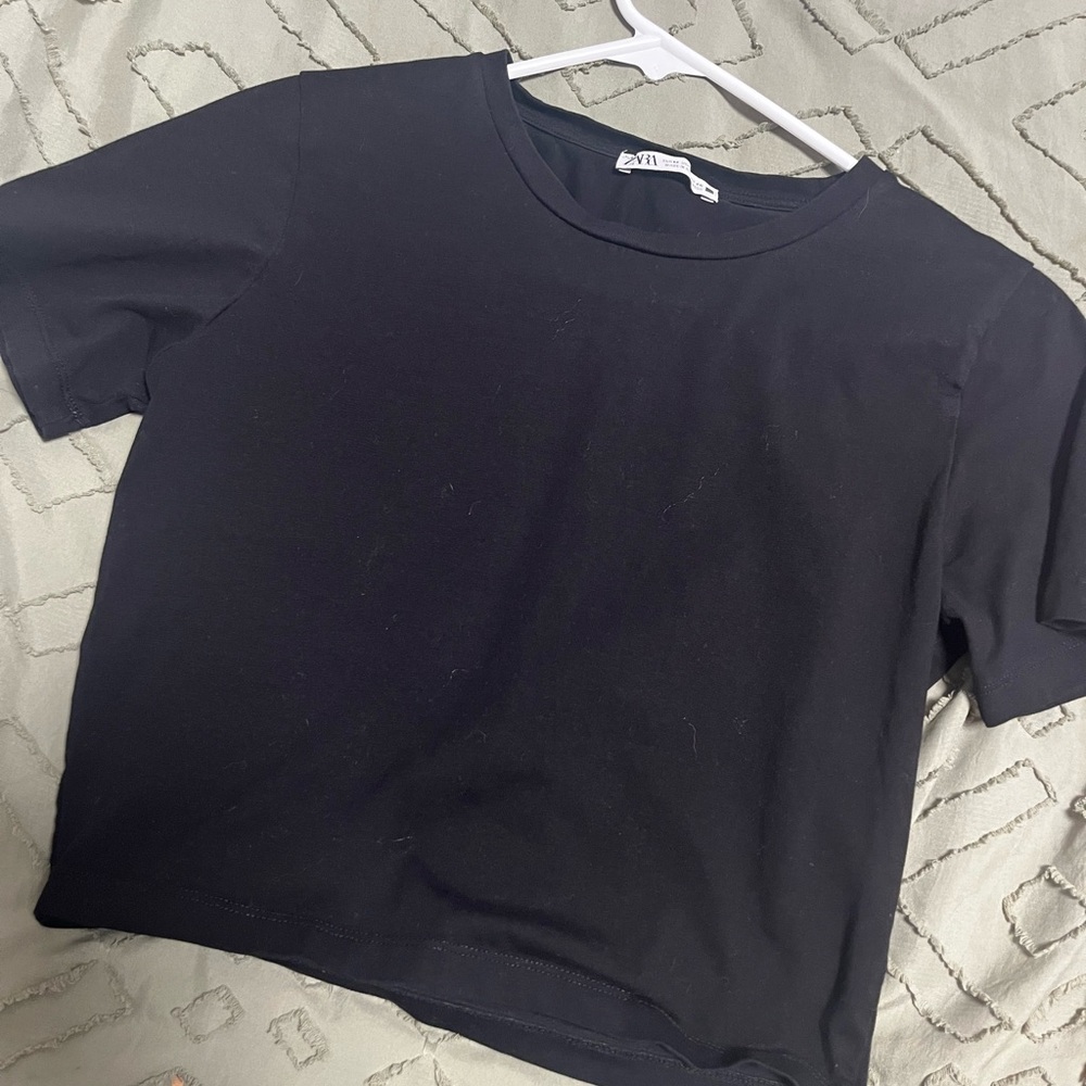 Zara Black Crop Boxy T-Shirt